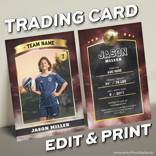Custom Soccer Trading Card Red Gold Stadium Telefonnummerkarte