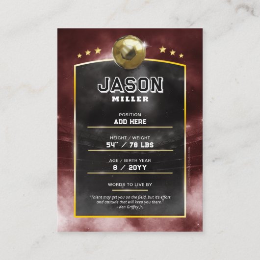 Custom Soccer Trading Card Red Gold Stadium Telefonnummerkarte (Rückseite)