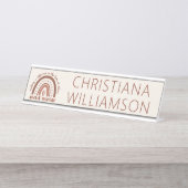 Custom Social Worker Boho Rainbow Minimalistisch Schreibtischnamensplakette (Vorderseite )