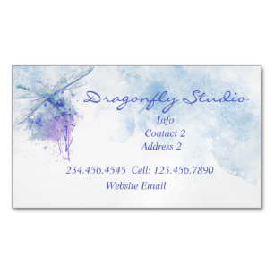 Custom Soft Watercolor Blue Dragonfly Magnetische Visitenkarte