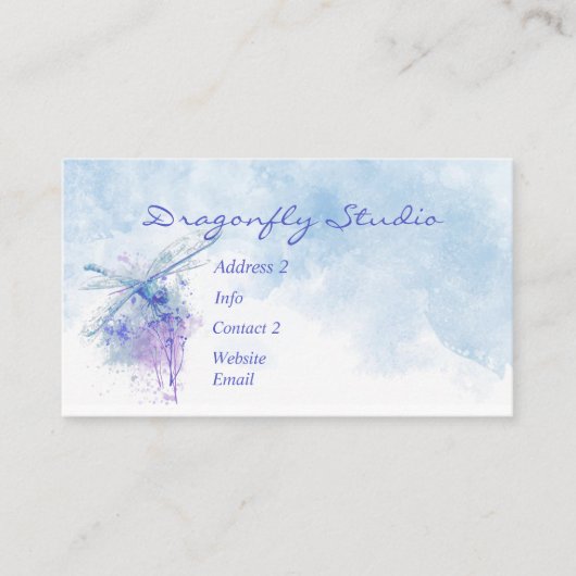 Custom Soft Watercolor Blue Dragonfly Visitenkarte (Vorderseite)