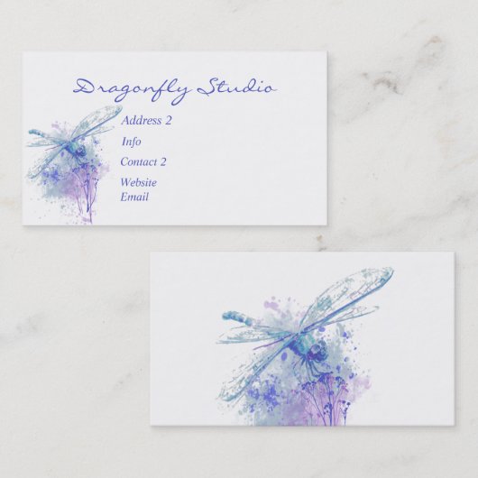 Custom Soft Watercolor Blue Dragonfly Visitenkarte (Vorne/Hinten)