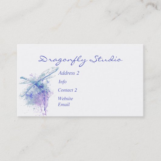 Custom Soft Watercolor Blue Dragonfly Visitenkarte (Vorderseite)