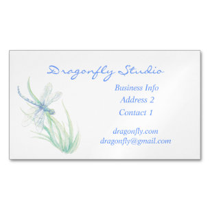 Custom Soft Watercolor Blue Green Dragonfly Busin Magnetische Visitenkarte