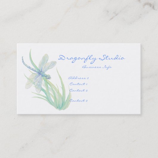 Custom Soft Watercolor Blue Green Dragonfly Visitenkarte (Vorderseite)
