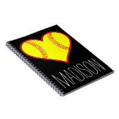 Custom Softball Heart Spiral Notebook Notizblock (Rechte Seite)