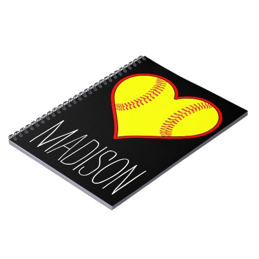 Custom Softball Heart Spiral Notebook Notizblock (Linke Seite)
