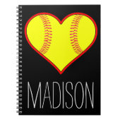 Custom Softball Heart Spiral Notebook Notizblock (Vorderseite)