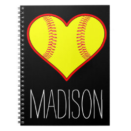 Custom Softball Heart Spiral Notebook Notizblock