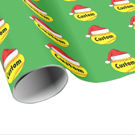 Custom Softball Weihnachtsmannmütze Weihnachtswrap Geschenkpapier (Rolleneckpunkt)