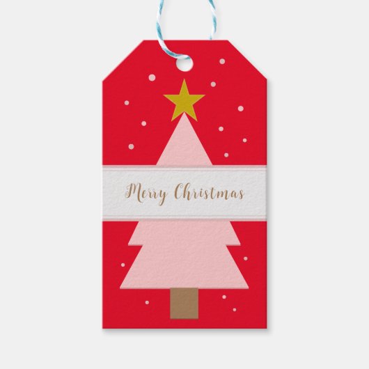 Custom Solo Pink Weihnachtsbaum, Golden Star Rot Geschenkanhänger (Vorderseite)