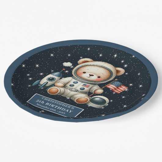 Custom Space Bärenplatine für Baby Boy Shower Pappteller (Schrägansicht)