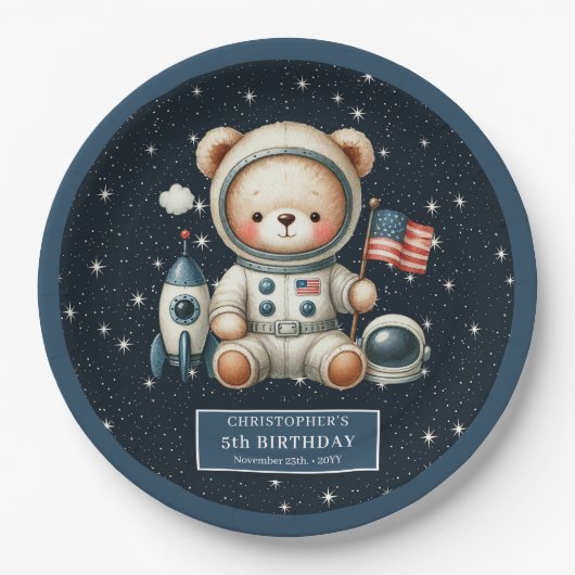 Custom Space Bärenplatine für Baby Boy Shower Pappteller (Vorderseite)