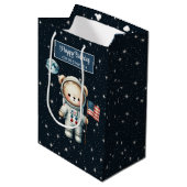 Custom Space Bear Geschenktasche für Boy Celebrati Mittlere Geschenktüte (Vorderseite Schrägansicht)