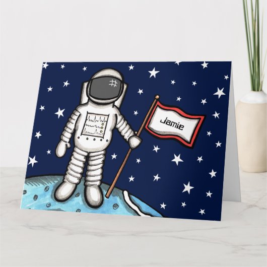 Custom Spaceman Astronaut Cosmonaut Geburtstagskar Karte (Vorderseite)