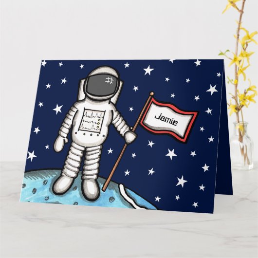 Custom Spaceman Astronaut Cosmonaut Geburtstagskar Karte (Gelbe Blume)