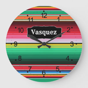 Custom Spanish Serape Mexican Blanket Personalized Große Wanduhr