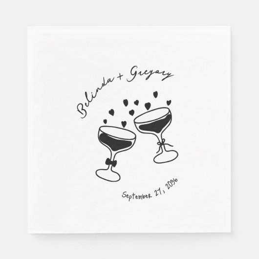 Custom Sparkling Cocktail Cheers Doodles Wedding Serviette (Vorderseite)