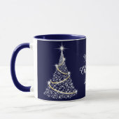 Custom Sparkling White Blue Weihnachtsbaum Urlaub Tasse (Links)