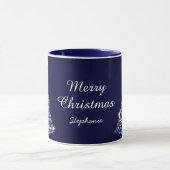 Custom Sparkling White Blue Weihnachtsbaum Urlaub Tasse (Zentrum)
