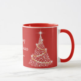Custom Sparkling White Red Christmas Tree Holiday Tasse