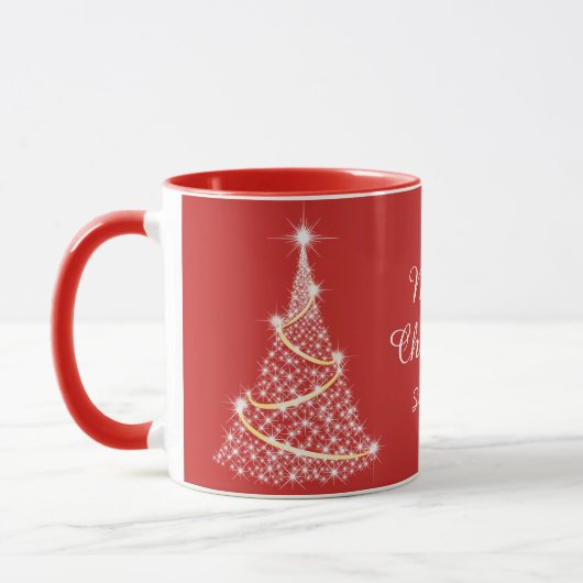 Custom Sparkling White Red Christmas Tree Holiday Tasse (Links)