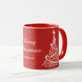 Custom Sparkling White Red Christmas Tree Holiday Tasse (VorderseiteRechts)