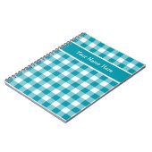 Custom Spiral Notebook, Aquamarin Karo Gingham Mus Notizblock (Linke Seite)