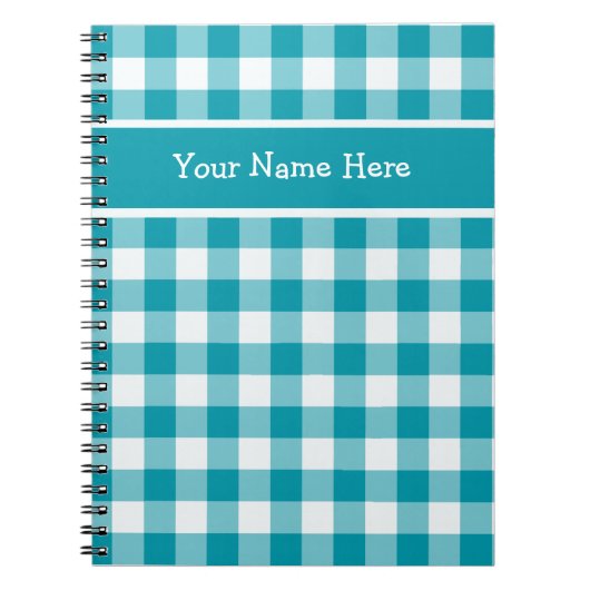 Custom Spiral Notebook, Aquamarin Karo Gingham Mus Notizblock (Vorderseite)