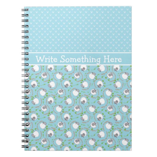 Custom Spiral Notebook: Blau, Fun Sheep Muster Notizblock (Vorderseite)