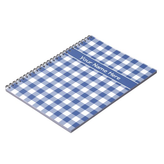 Custom Spiral Notebook Dark Blue und White Gingham Notizblock (Linke Seite)