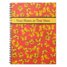Custom Spiral Notebook, Golden Butterfels on Red