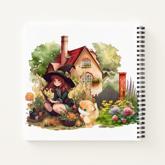 Custom Spiral Notebook | Niedliche Hexe und Fuchs Notizblock (Rückseite)