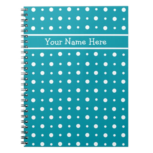 Custom Spiral Notebook, White Polka Dots auf Aquam Notizblock (Vorderseite)