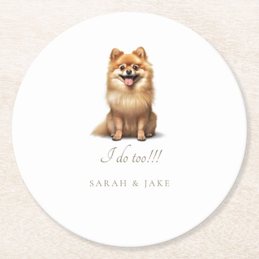 Custom Spitz Pet Wedding Runder Pappuntersetzer (Vorderseite)