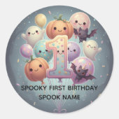 Custom Spookoky Niedlich 1. Geburtstag Gastgeschen Runder Aufkleber (Vorderseite)