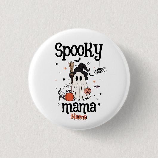 Custom Spooky Mama Halloween - Geist, Katze, Pumpk Button (Vorderseite)