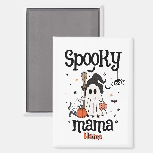 Custom Spooky Mama Halloween - Geist, Katze, Pumpk Magnet (Vorderseite/Rückseite)