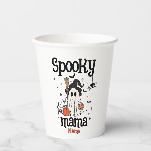 Custom Spooky Mama Halloween - Geist, Katze, Pumpk Pappbecher (Vorderseite)