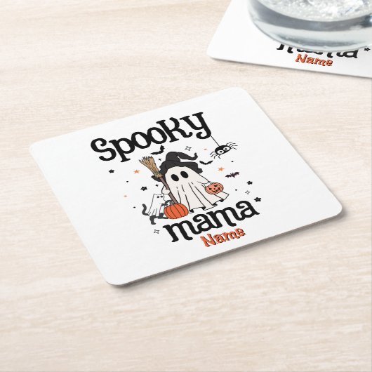 Custom Spooky Mama Halloween - Geist, Katze, Pumpk Rechteckiger Pappuntersetzer (angewinkelt)