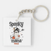 Custom Spooky Mama Halloween - Geist, Katze, Pumpk Schlüsselanhänger (Rückseite)