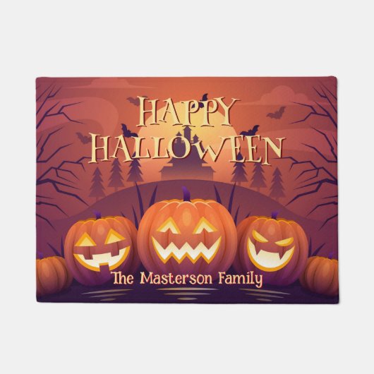 Custom Spooky Pumpkins Happy Halloween Fußmatte (Vorderseite)