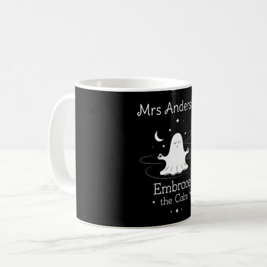 Custom Spooky Self-Care Tasse - "Embrace the Calm" (Vorderseite Links)