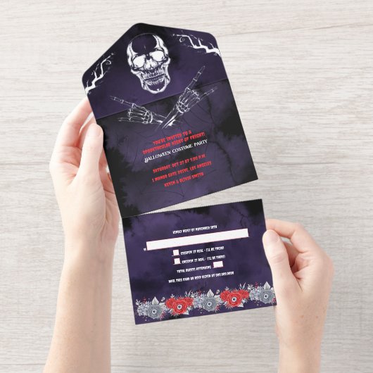 Custom Spooky Skeleton Halloween-Party All-in-One-Einladung (Abreißstreifen)