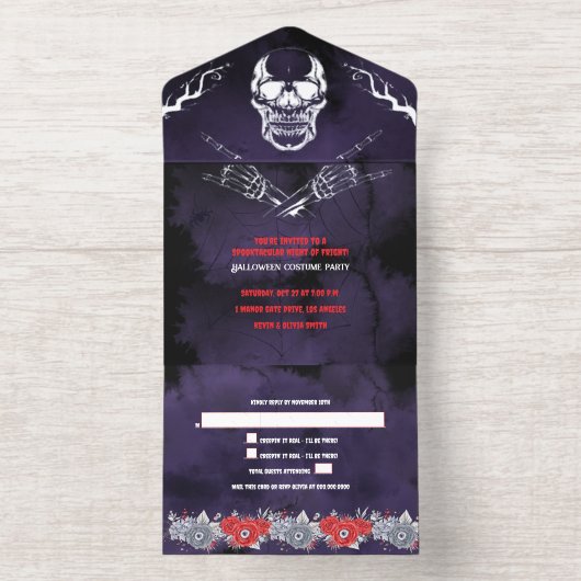 Custom Spooky Skeleton Halloween-Party All-in-One-Einladung (Innenseite)