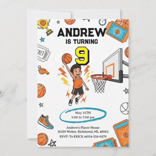 Custom Sport Basketball Birthday Einladung (Vorderseite)