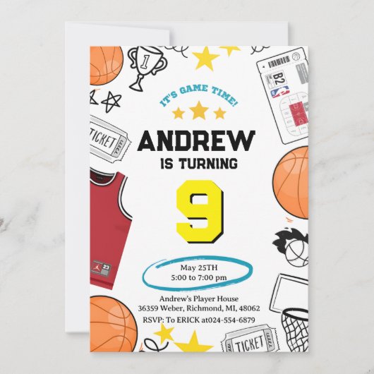 Custom Sport Basketball Geburtstag Einladung (Vorderseite)