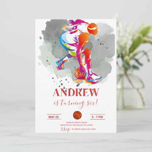 Custom Sport Basketball Geburtstag Einladung (Stehend Vorderseite)