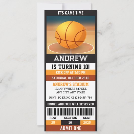 Custom Sport Basketball Ticket Geburtstag Einladung (Vorderseite)
