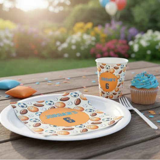 Custom Sports Balls Birthday Napkins with Name Serviette